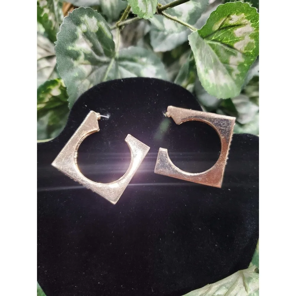Traci Lynn Gold Plated with Crystal Square Hanging Hoop Stylish Earrings - Image 7