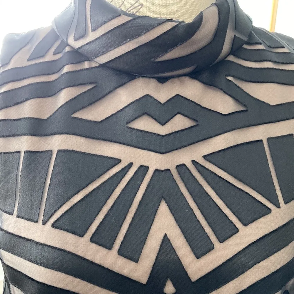 Vince Camuto elegant dress. Sheer top layer. Double nude layer underneath. - Image 3