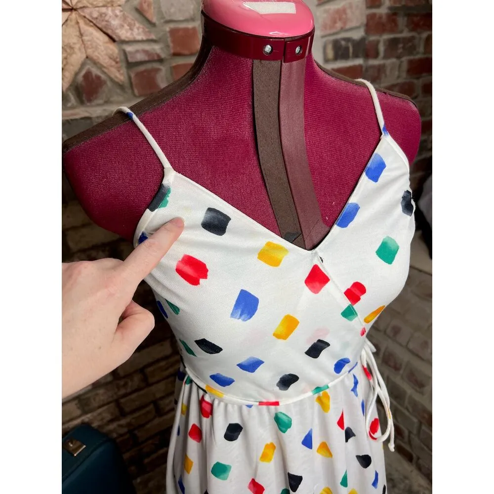 slip dress primary spots white red blue yellow vintage 1970s Size XS - Image 8