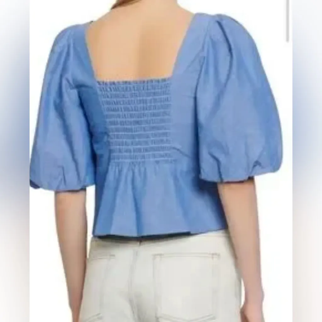 Sandro Mayan cropped shirred chambray top - Image 2
