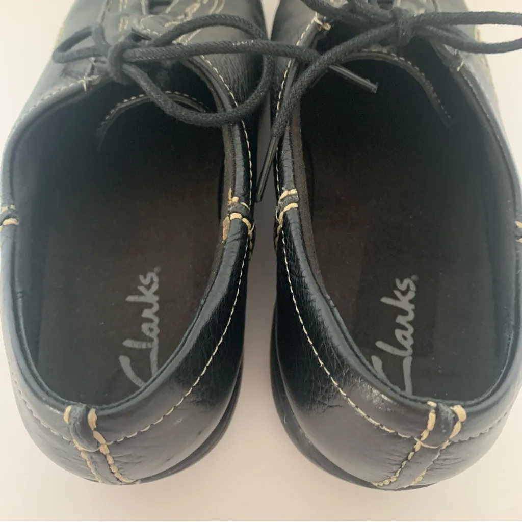 EUC Clarks Viola Black Leather Lace Up Comfort Sneaker Shoes Size 8W - Image 7