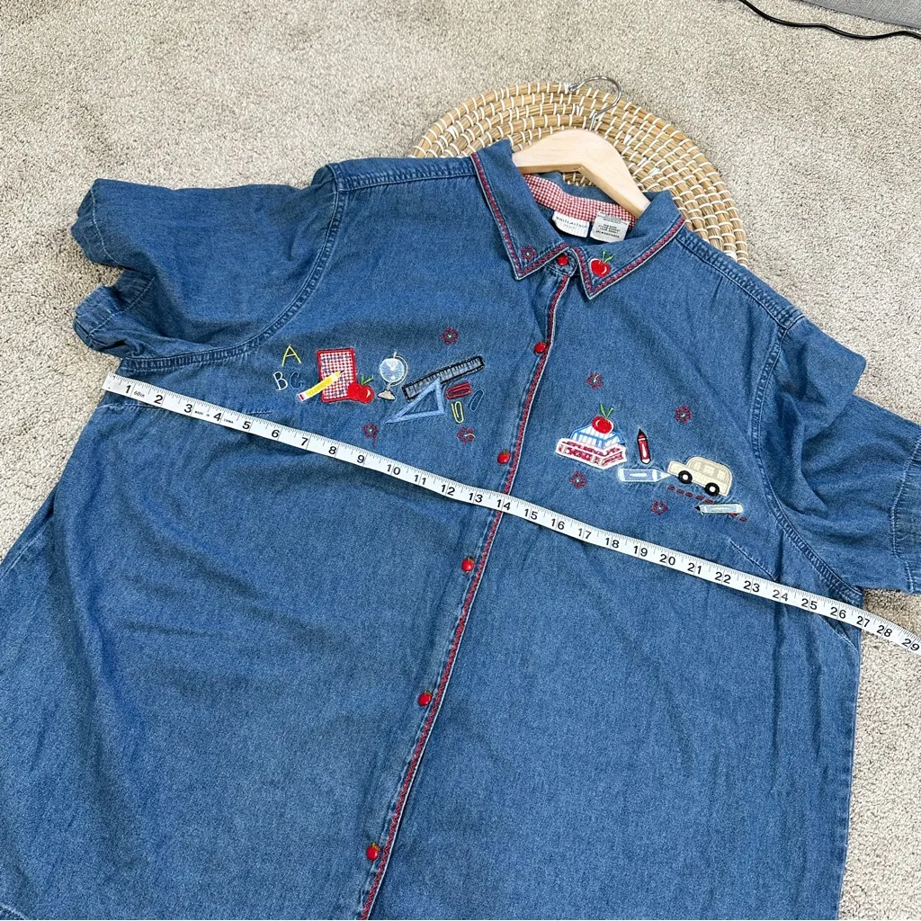 White Stag Vintage Denim Button Down Shirt Cherry School Embroidered 22W/24W - Image 13