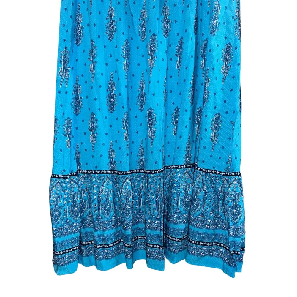 LOFT Boho Maxi Skirt Women's Medium Tiered Pull On Ruffled Paisley Blue Hippie - Image 3