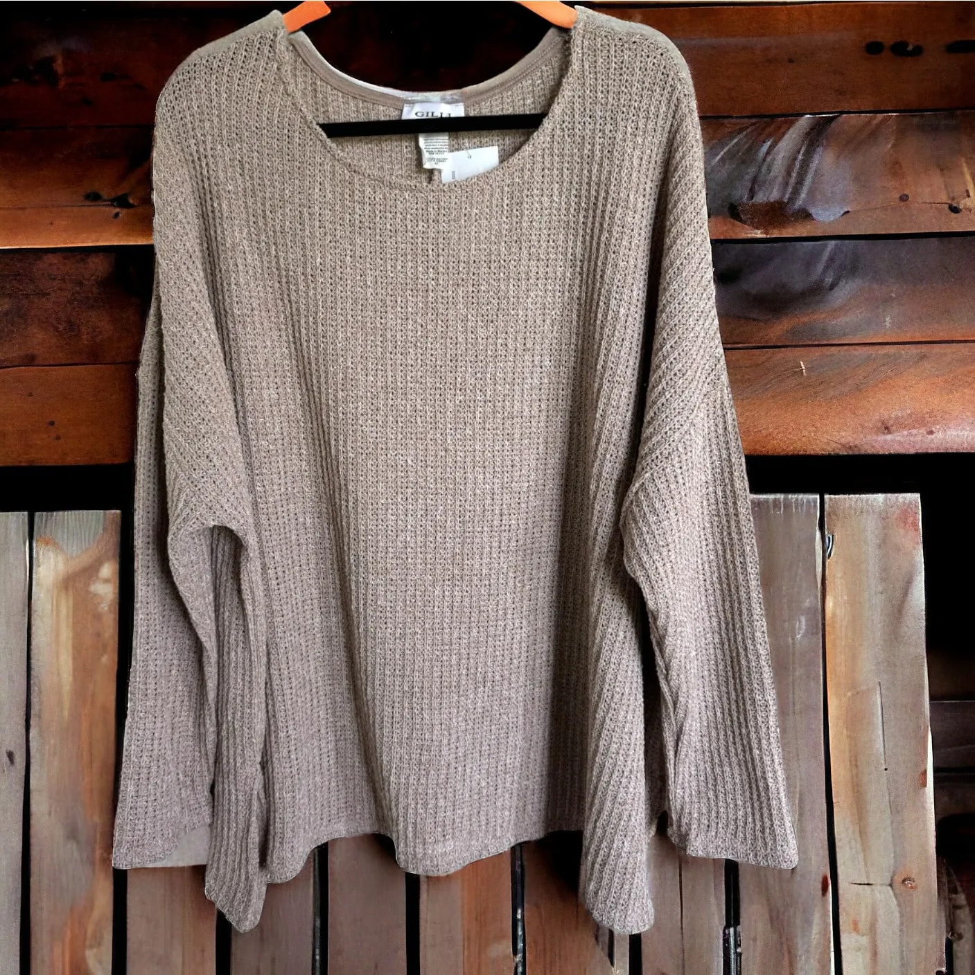 Gilli Womens Sweater Sz‎ 2X Oatmeal Overlay NEW Slouchy Curvy Beige Tan - Image 2