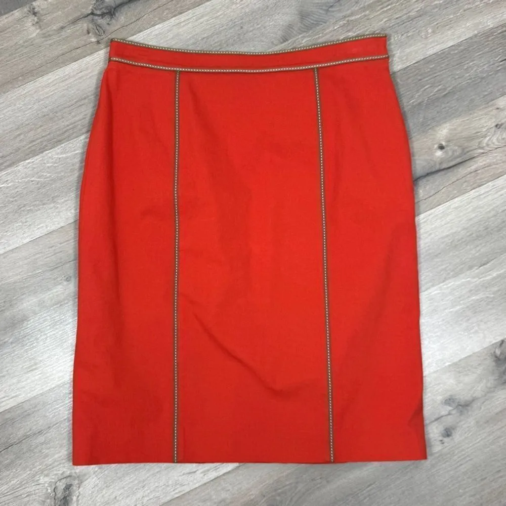 Worth Piped Trim Canvas Twill Pencil Skirt Orange Tan 4 Office Career - Image 12