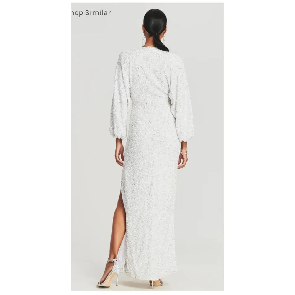 RETROFETE Camille Sequin Dress Size XL‎ White NEW Wedding Bride Formal Maxi Slit - Image 7