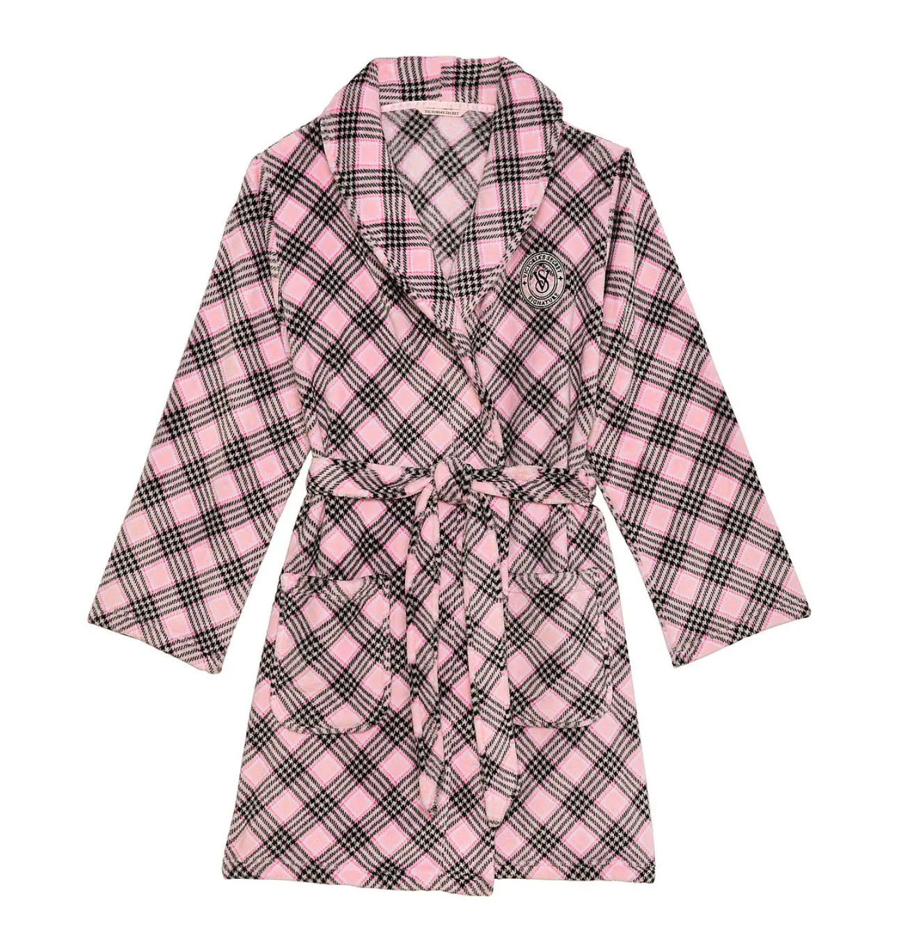 Victoria’s Secret Short Cozy Robe  PRETTY BLOSSOM FAVE PLAID size S/XS - Image 3