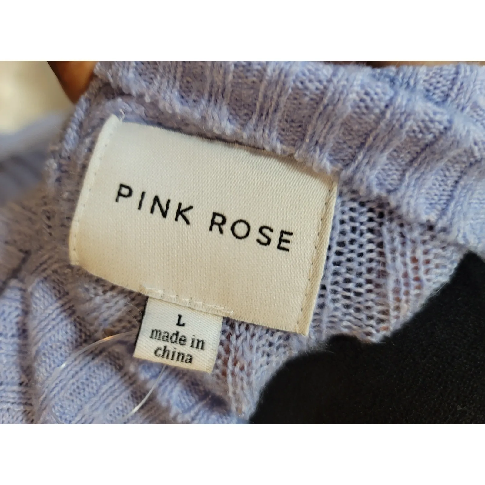 Pink Rose Sweater Women's Large Purple Cutout Mock Neck Long Sleeve Ribbed Knit - Image 3