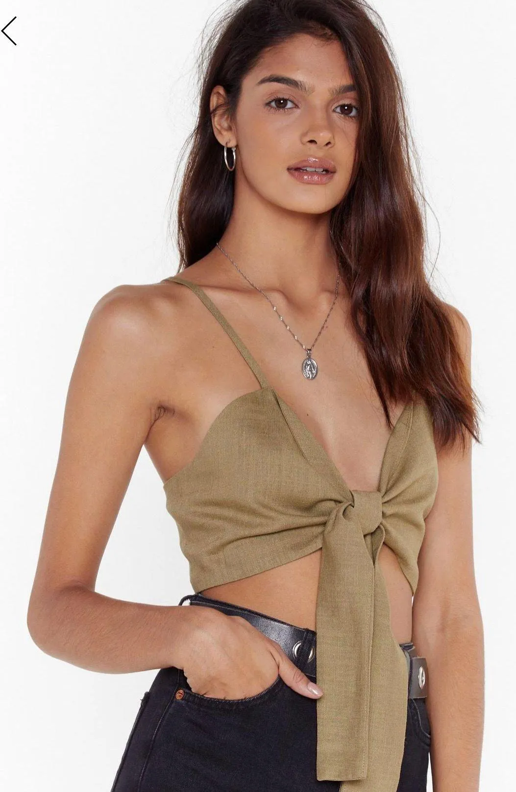 Linen Tie Front Crop Top - Image 4