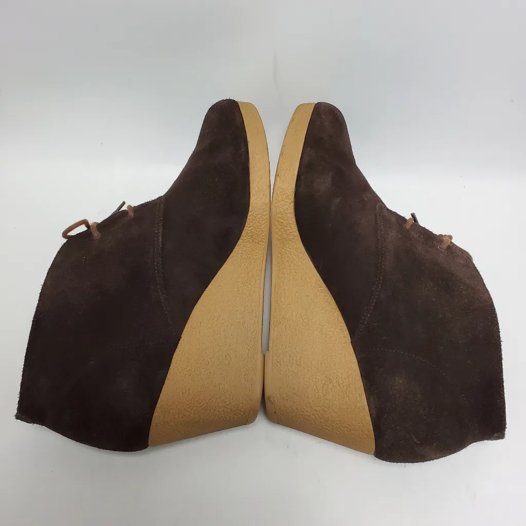 Talbots Suede Leather Wedge Lace Up Ankle Booties Brown Size 8M - Image 10