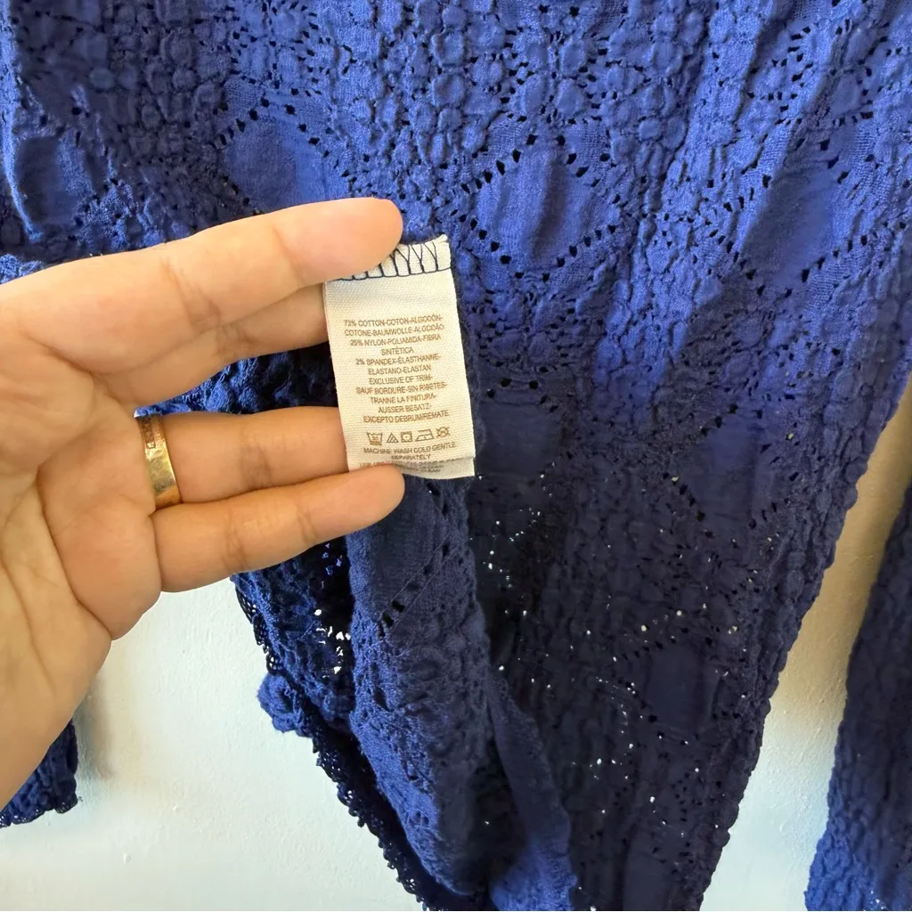 Free People Sunny Pucker Lace Indigo Blue Long Sleeve Top - Image 5