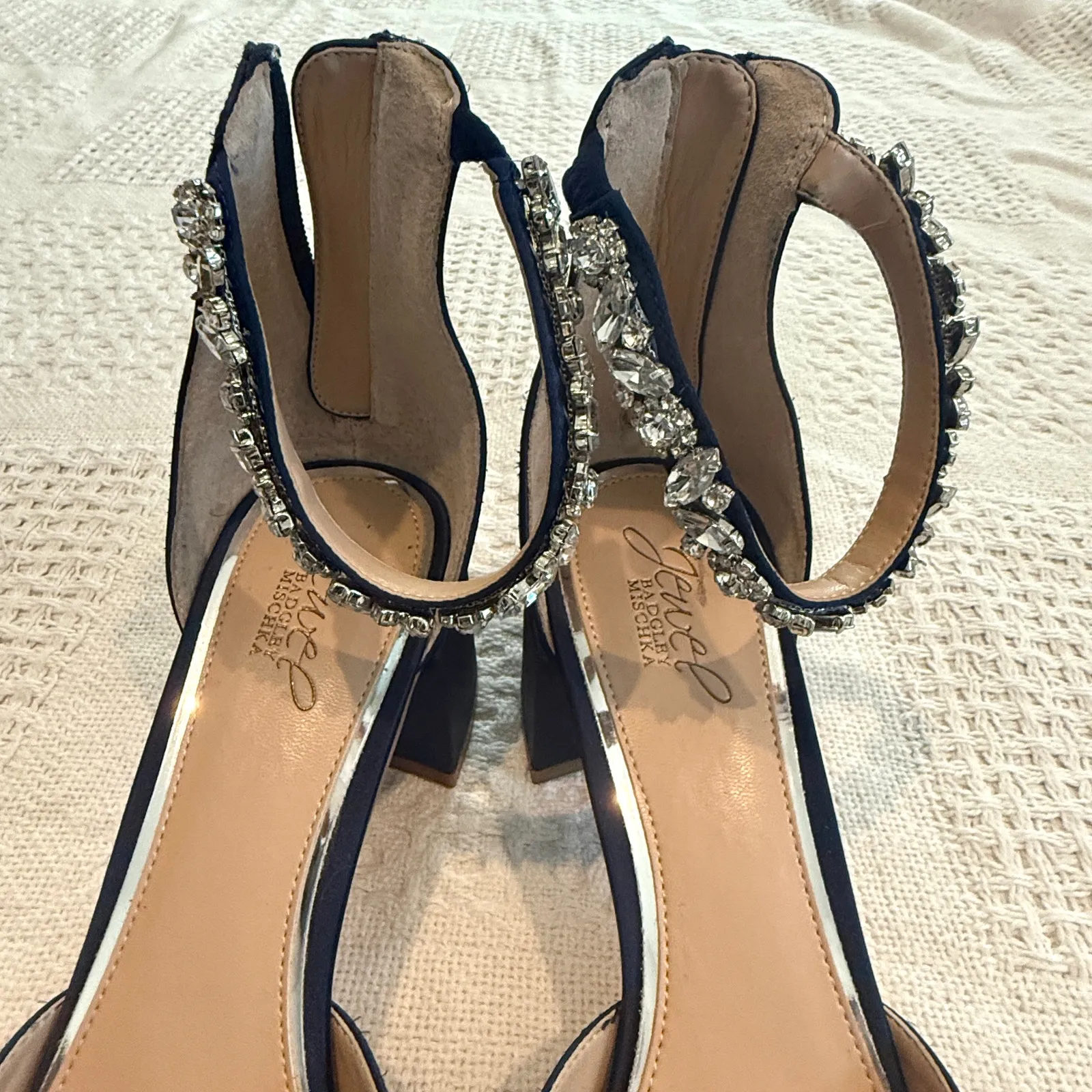 Jewel Badgley Mischka Cathleen 11 satin block heel evening pump 3093 Blue - Image 7