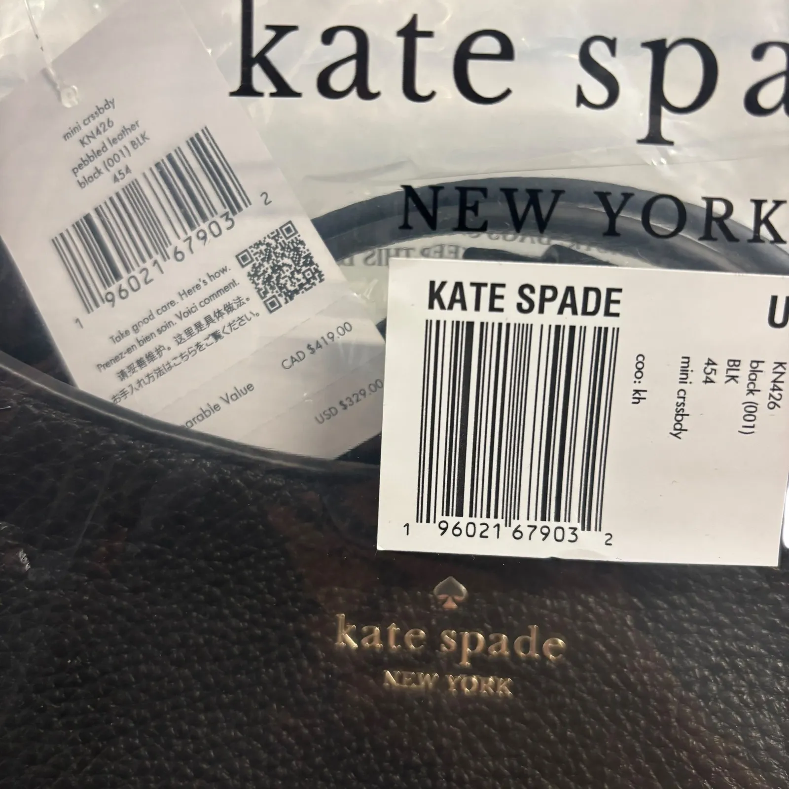 Kate Spade New York 454 KN426 Black Pebble Leather Mini Crossbody Handbag NEW - Image 8