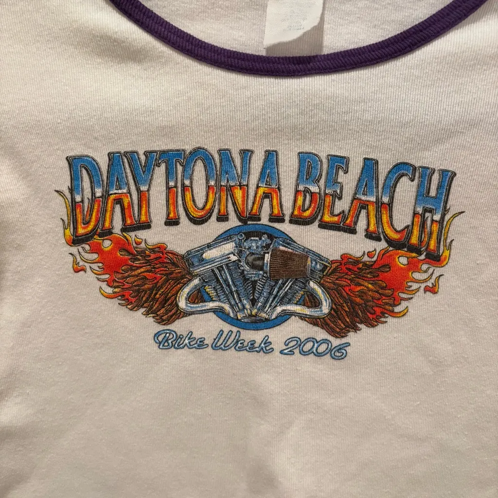 Vintage Daytona Beach "Bike Week 2006" Baby Tee Women's Cropped Tshirt Size M White Size M - Image 2