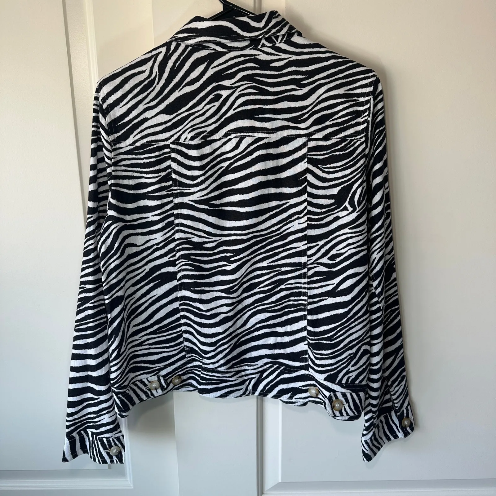 Jones‎ New York Jacket Zebra Print Linen Blend Button Front Art to Wear Womens M - Image 4