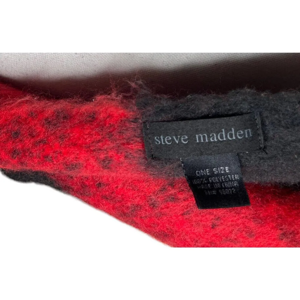 Steve Madden Red Black Buffalo Plaid Soft Wrap Scarf w/ Fringe 78 x 20" - Image 5