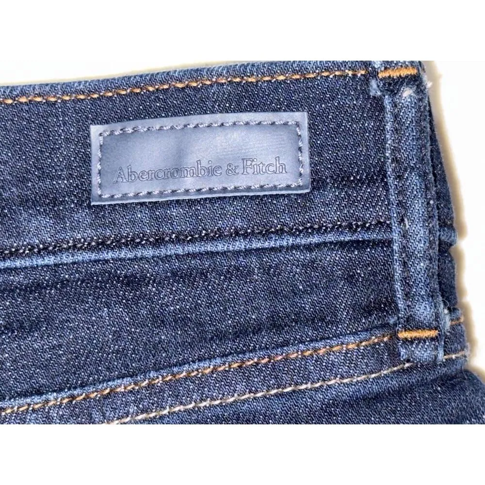 Abercrombie & Fitch Blue Denim Dark Wash Cotton Low Rise Jean Shorts Size 26 - Image 3