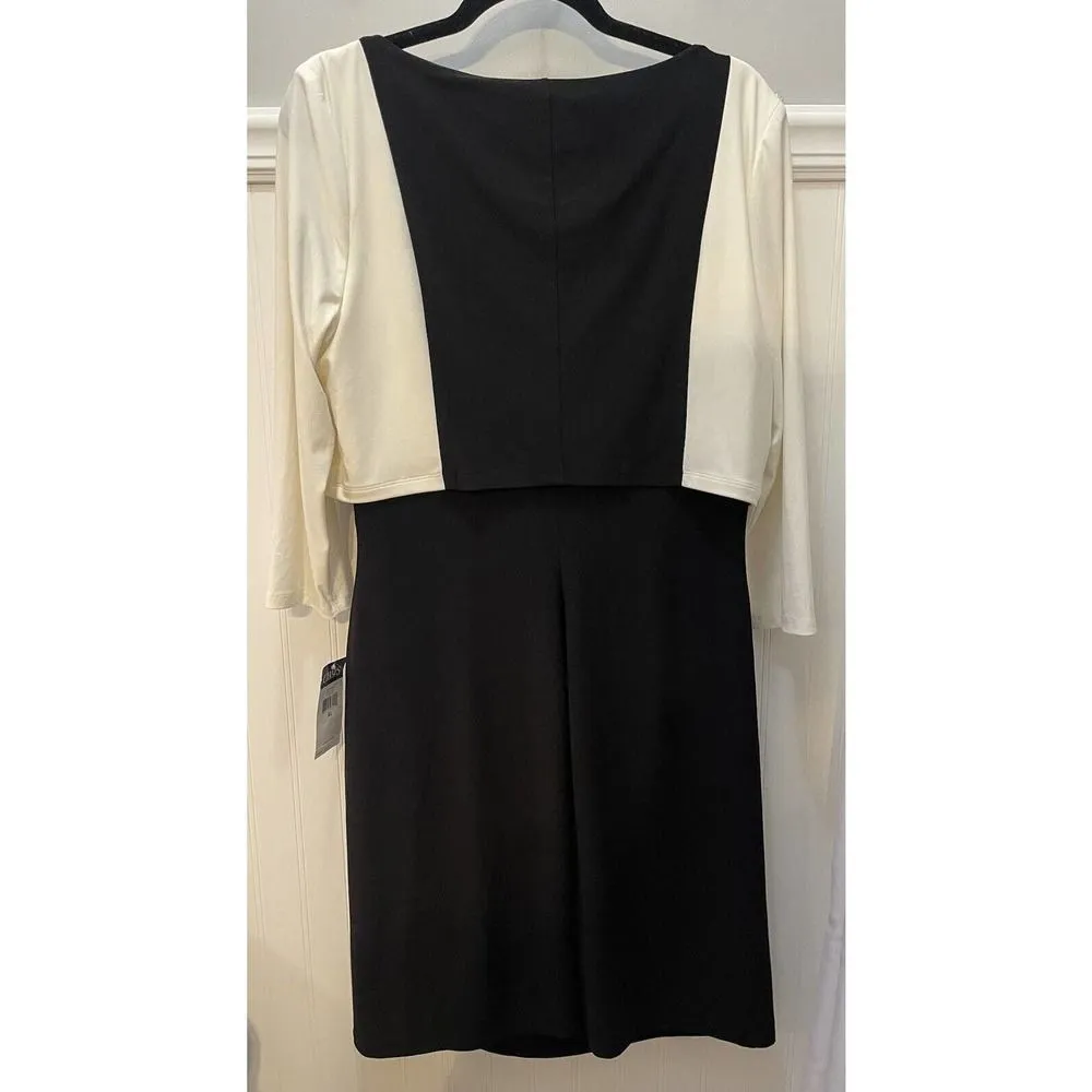 Chaps by Ralph Lauren Women’s Popover Dress XL Black/Ivory Colorblock NEW - Image 2