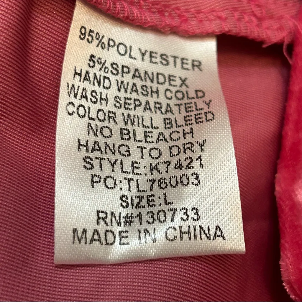 Umgee Pink Velvet Dress Collared V Neck 3/4‎ Pouf Sleeves with Contrast Detail L - Image 7