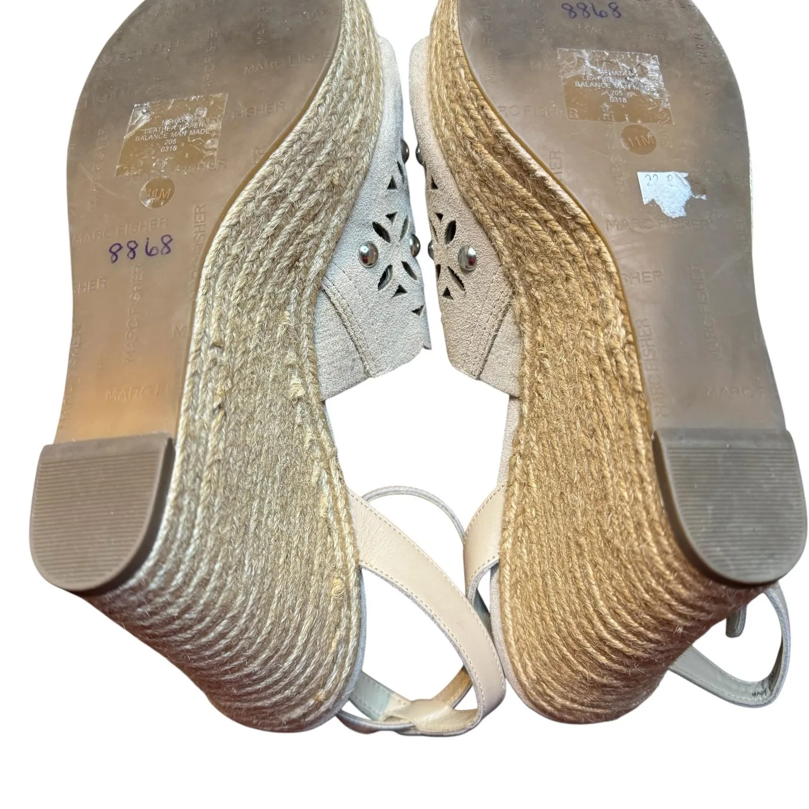 Marc‎ Fisher Shoes Womens Size 11M Beige Suede Studded Wedge Sandals Espadrille - Image 11