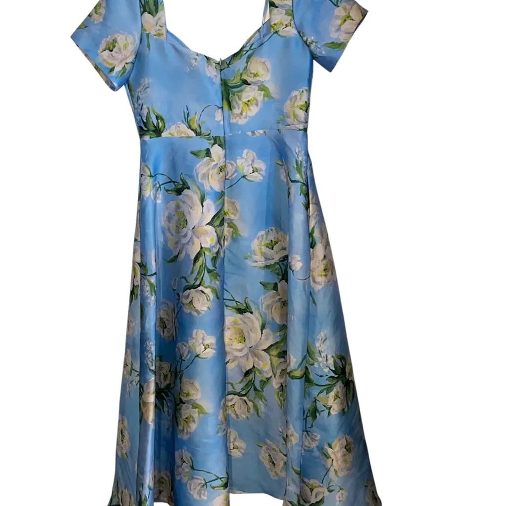 Theia Blue Anisa Tea Length Mikado Midi Dress Retro special occasion Floral Size 12 - Image 8