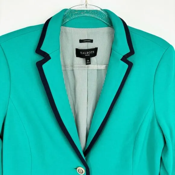 Talbots  Aberdeen Blazer Size 12 Petite Teal Navy‎ Nautical School Boy - Image 3