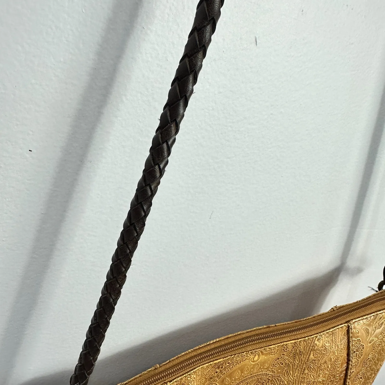 Relic Embossed Crossbody Bag Brown Faux Tooled Leather Western Boho Rustic 70s - Image 6