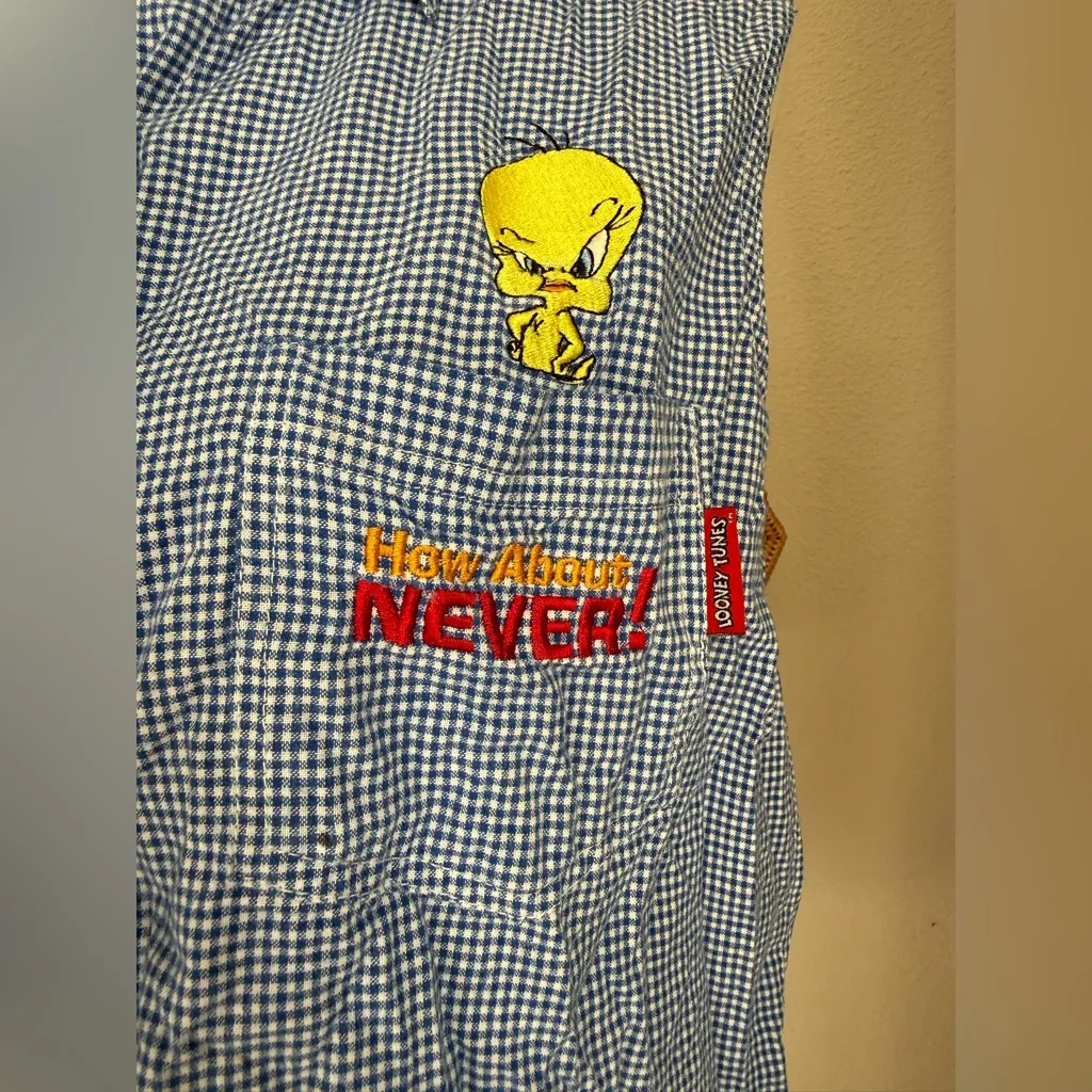 Tweety Bird Blue Plaid Gingham Button Tank Top, Size 14/16W - Image 2
