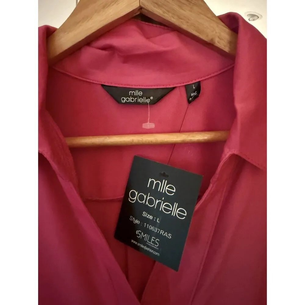 Mlle Gabrielle Women's Shirt Dress Size M Button Front 3/4 sleeve 39” Long - Image 2