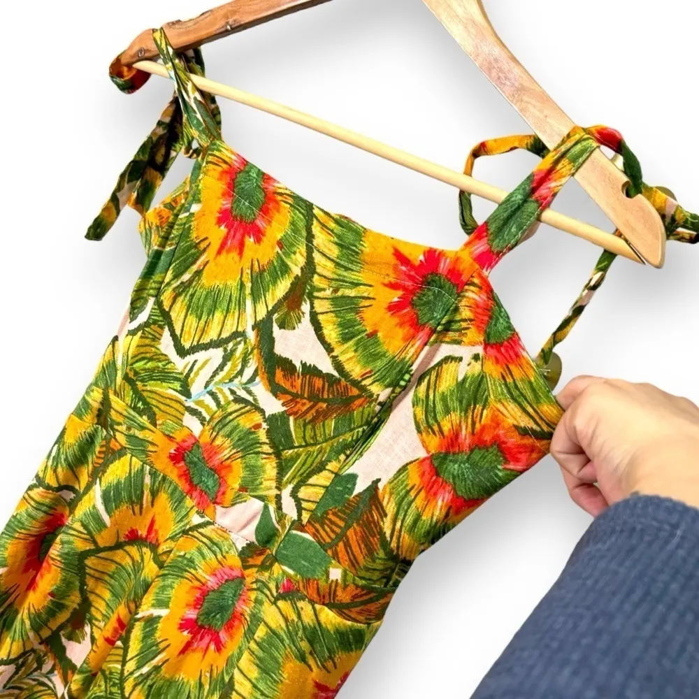 NWT Cynthia Rowley Linen Blend Tropical Artsy Summer Backless Jumpsuit - Small - Image 4