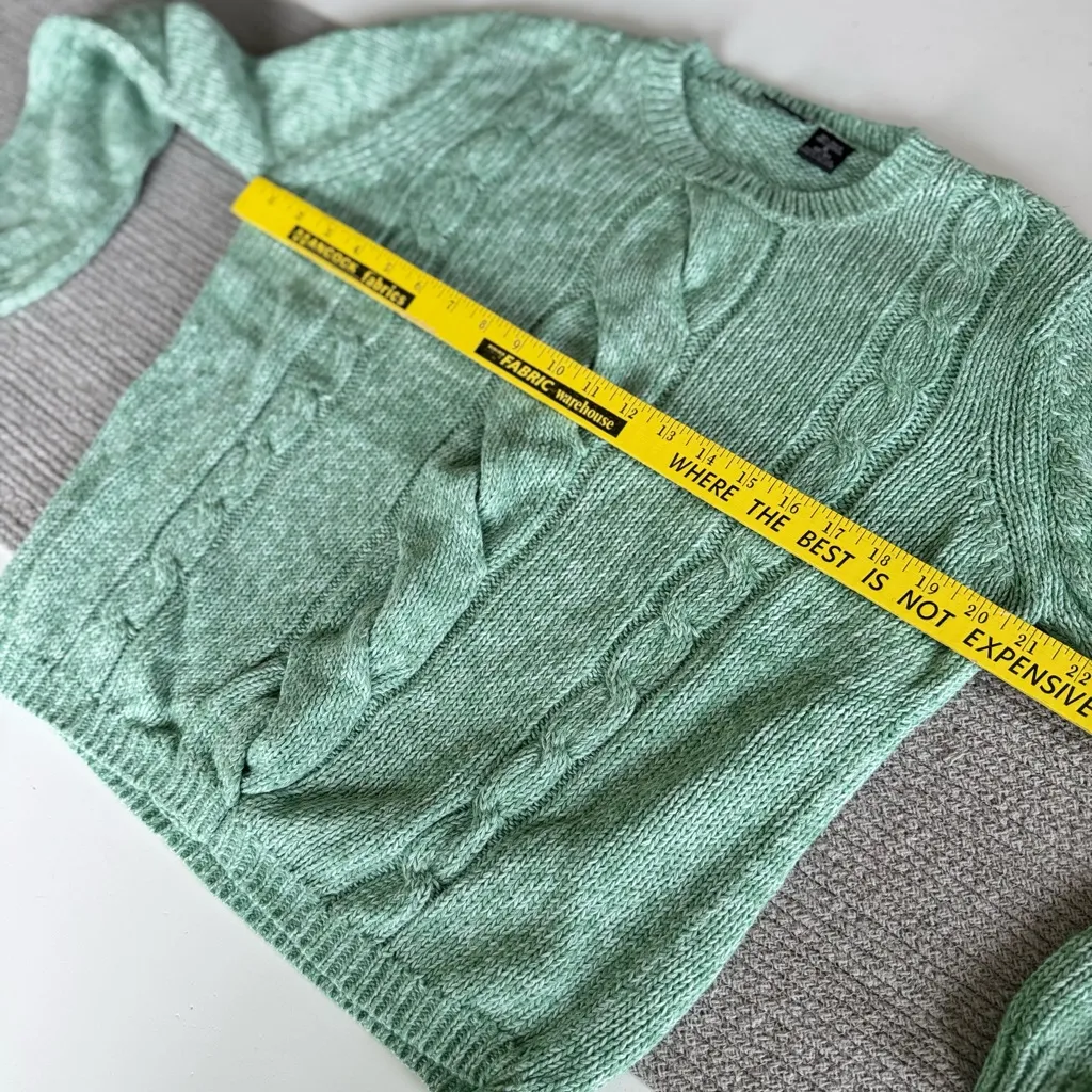 Vintage 90s Northcrest Mint Green Cableknit Ramie Cotton Sweater Size Small - Image 6