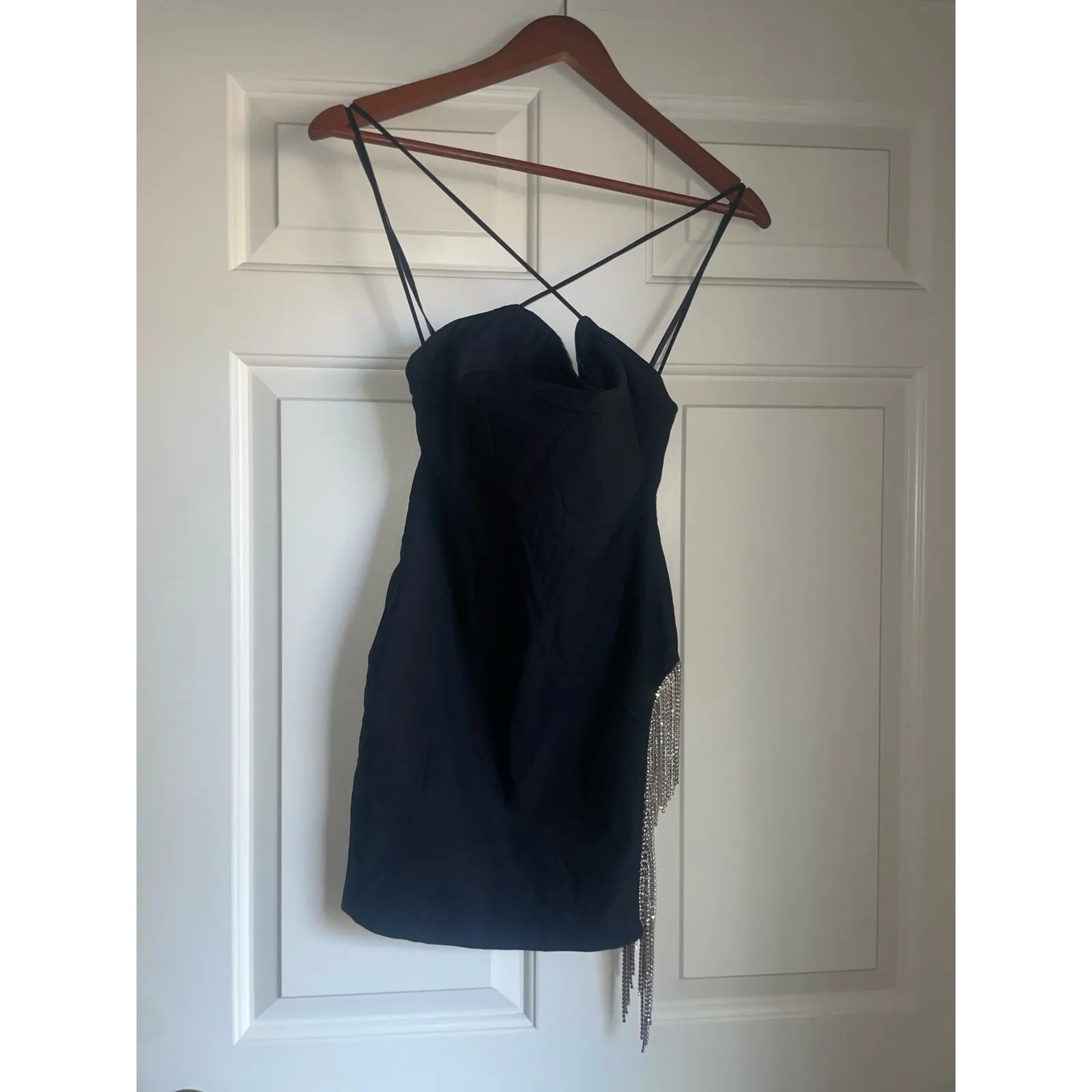 WHITE FOX Come Back Mini Dress w Rhinestones Size XS Black - Image 4