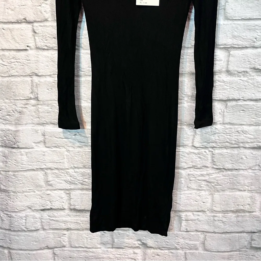 NWT Pam & Gela Black Split Neck Ribbed Jersey Dress Size P(XS) - RD7017 - Image 10