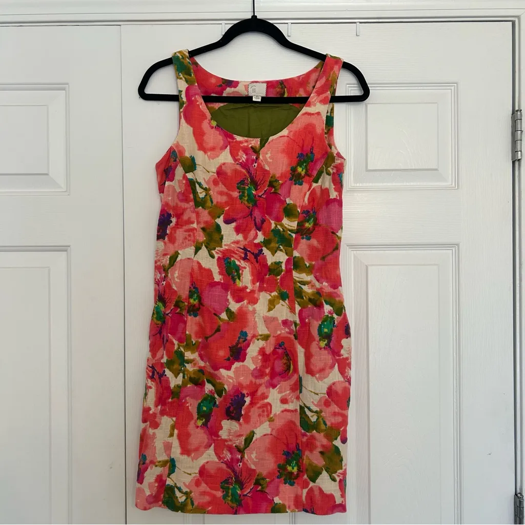 Anthropologie Postmark Blushing Olena pink floral sleeveless dress size 2 linen - Image 3
