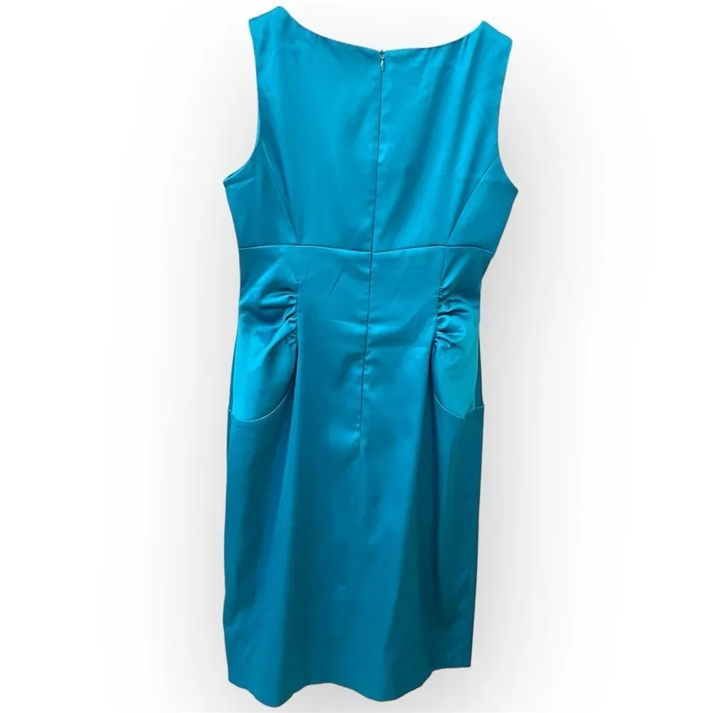 London Times Teal green satin cocktail dress, knee length, bodycon, size 8 - Image 8