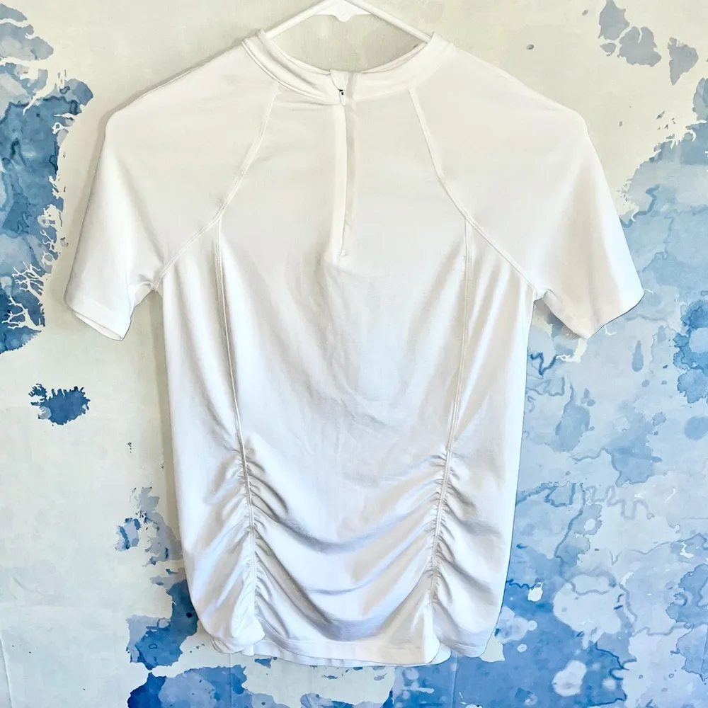 Athleta Pacifica White Contoured Zip Short Sleeve Athletic Tee - Image 2