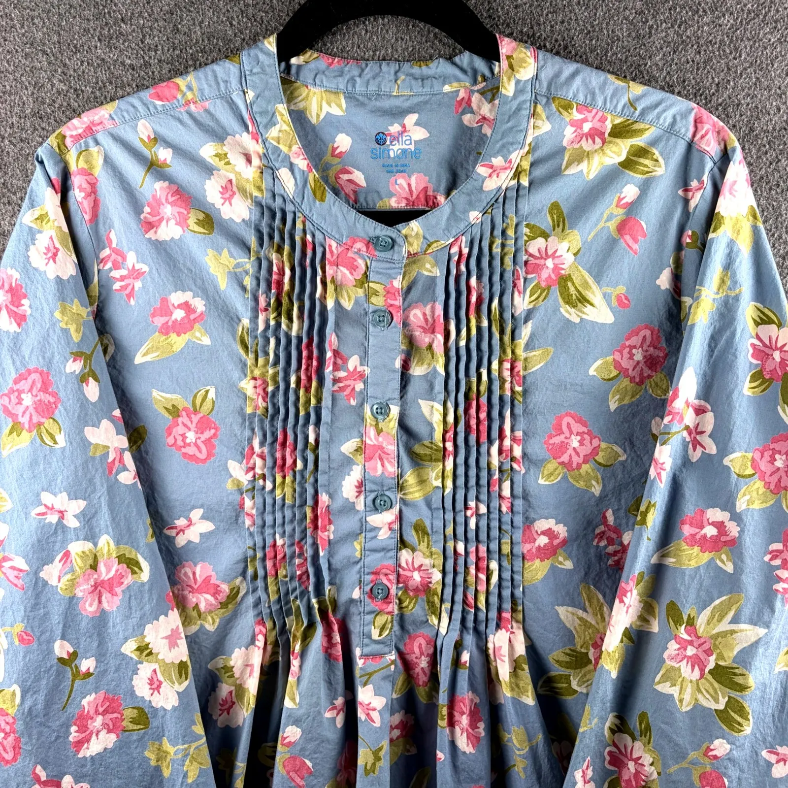 Ella Simone 100% Cotton Blue Floral Nightgown Women's Large Cottage Traditional - Image 4