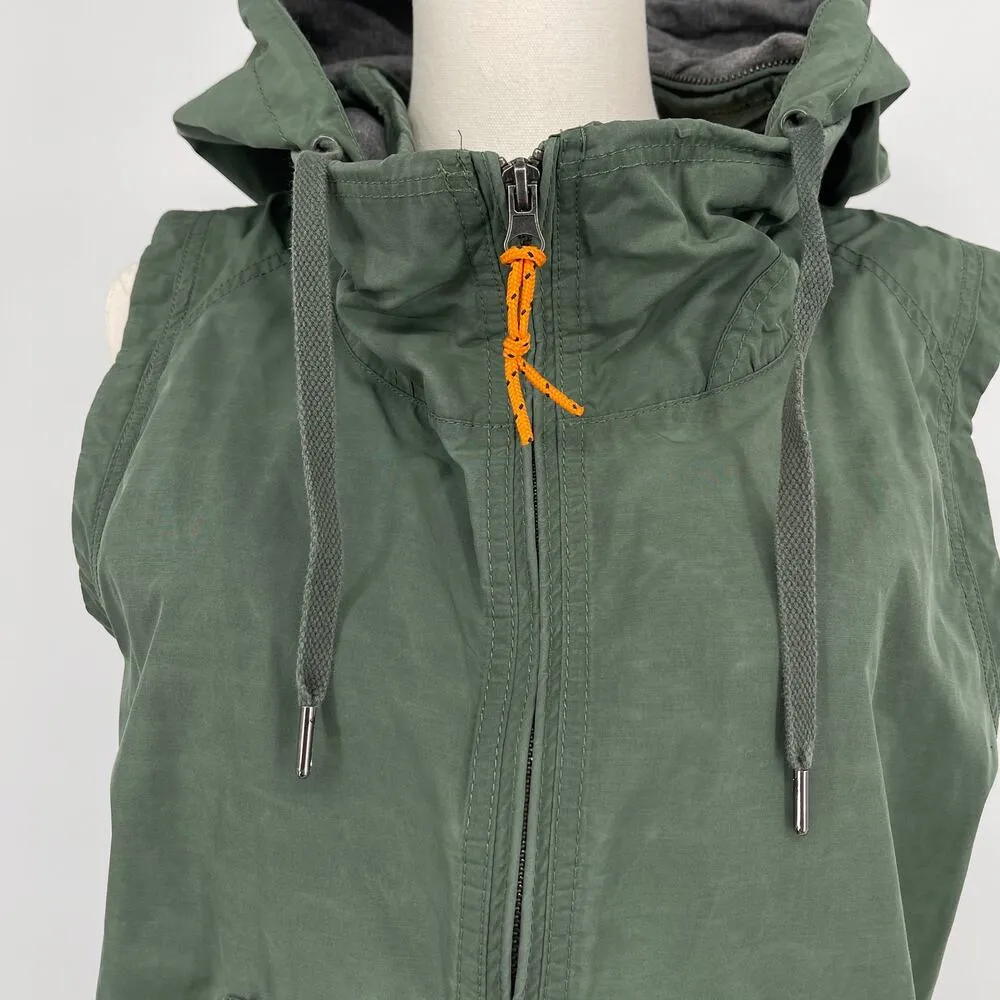 Sperry Top Sider Hide Away Hoodie Vest Thyme with Orange Accents Size Small - Image 4