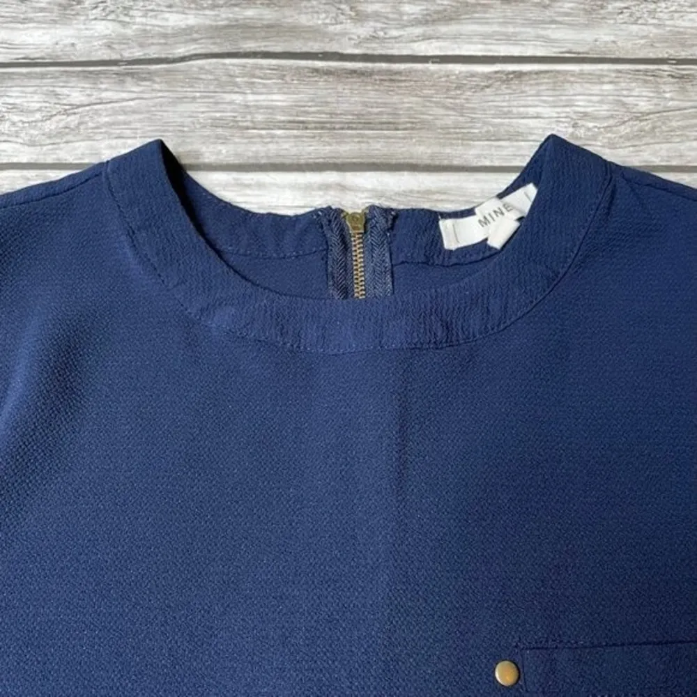 Mine Casual Short Sleeve Top Shirt Blouse Dark Navy Blue Brushed Gold S SM Small - Image 8