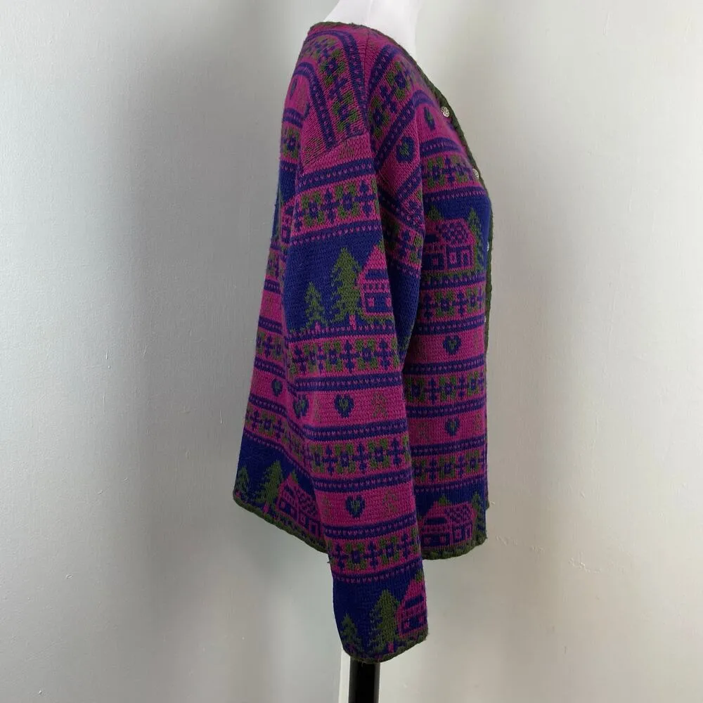 Vintage Hastings & Smith Fair Isle Outdoorsy Wool Cardigan Sweater Large Pink - Image 5