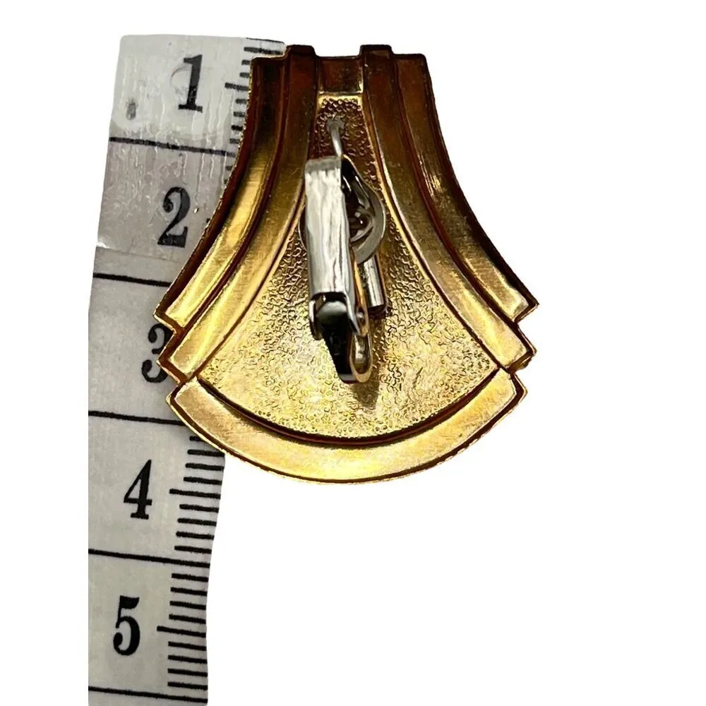 Vintage Gold Tone Baroque Earrings Blue‎ Green Swirl Center Clip On Statement - Image 4