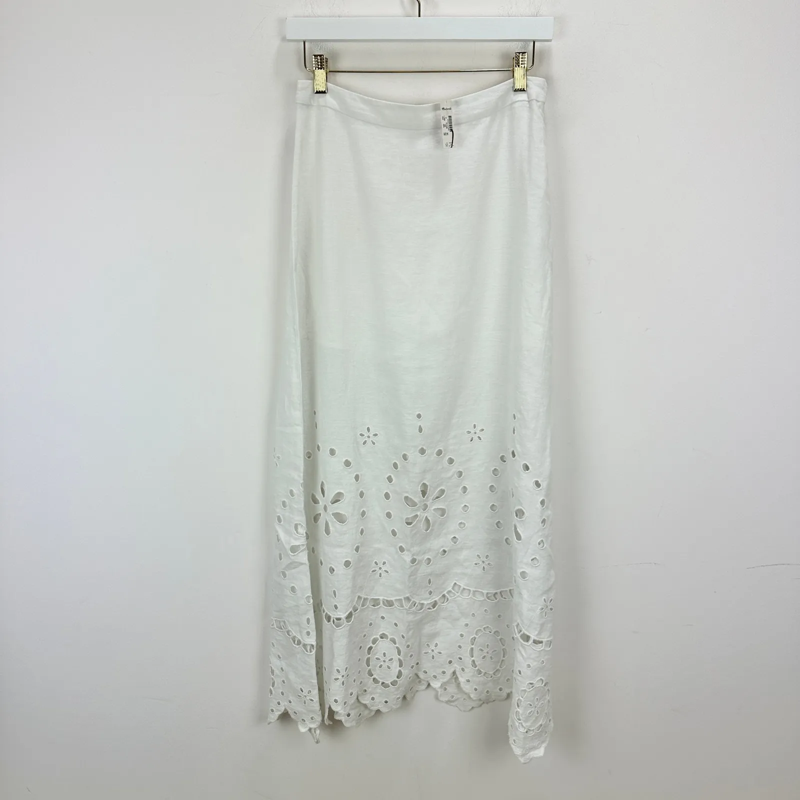 Madewell Eyelet Embroidered Maxi Skirt Linen Salt White Resort Boho US 0 NWT - Image 6