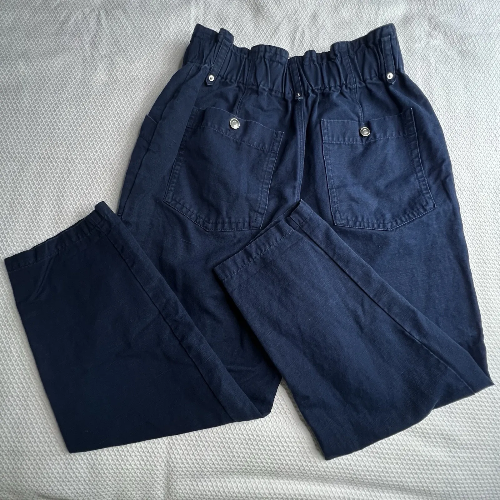 Banana Republic Womens Size 12 Navy Blue Elastic Waist‎ Pants Cotton Linen Blend - Image 2