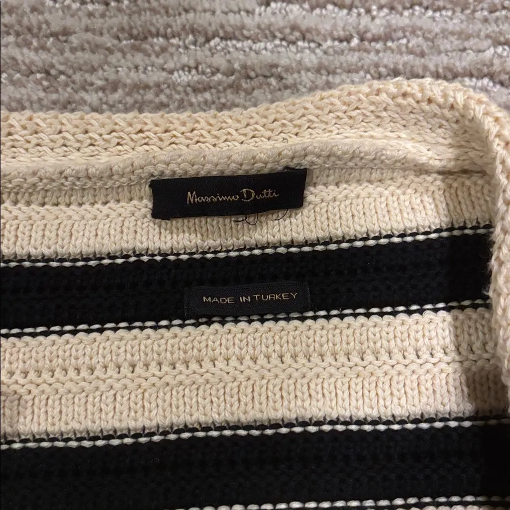 Massimo Dutti Black and Cream Striped Cardigan - Image 3