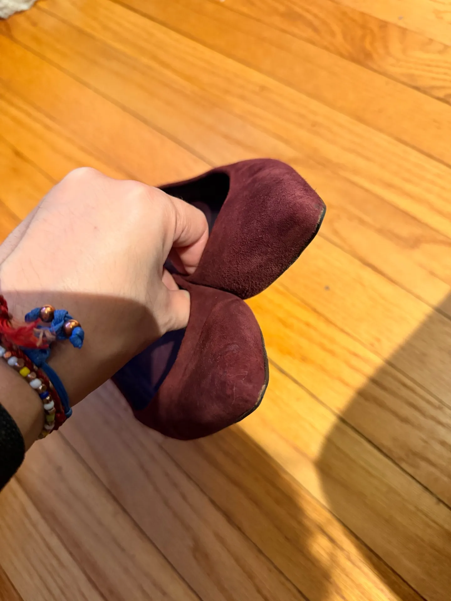 Stuart Weitzman  Power Block pump burgundy suede pointy toe comfy heels Leather - Image 6