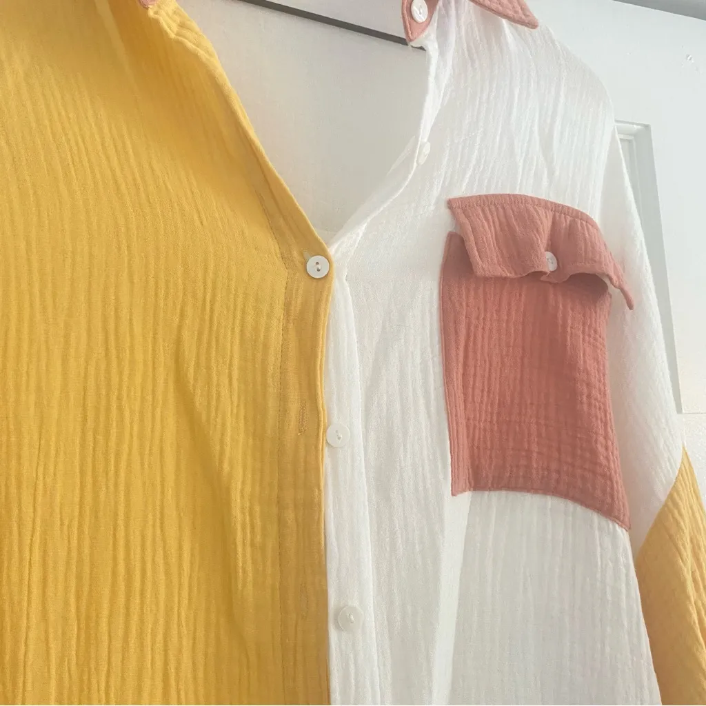 SHEIN Multicolor Button Down Shirt - Yellow, White, Pink - Image 2