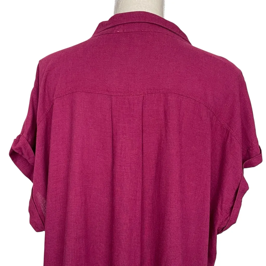 Umgee Linen Blend Fringe Fray Trim Button Down Shirt Women’s Size XL - Image 7