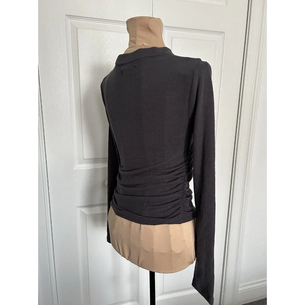 Madewell Woman Side Gather Long Sleeve Top in Black Crewneck T-shirt Size XS - Image 3