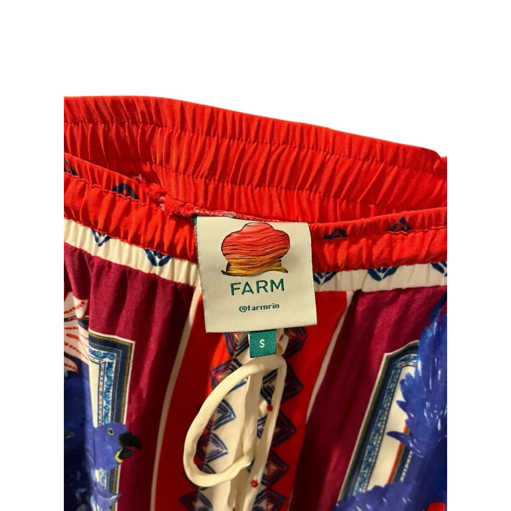 Farm Rio Macaw Scarf Print Pants Size Small Red White Blue Resort Vacation Wear - Image 7
