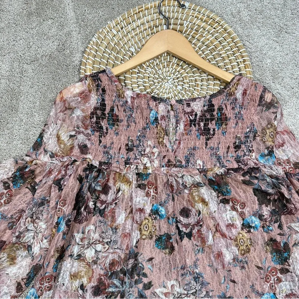 Anthropologie Akemi + Kin Floral Lace Patrizia Bell Sleeve Smocked Top Boho S - Image 8